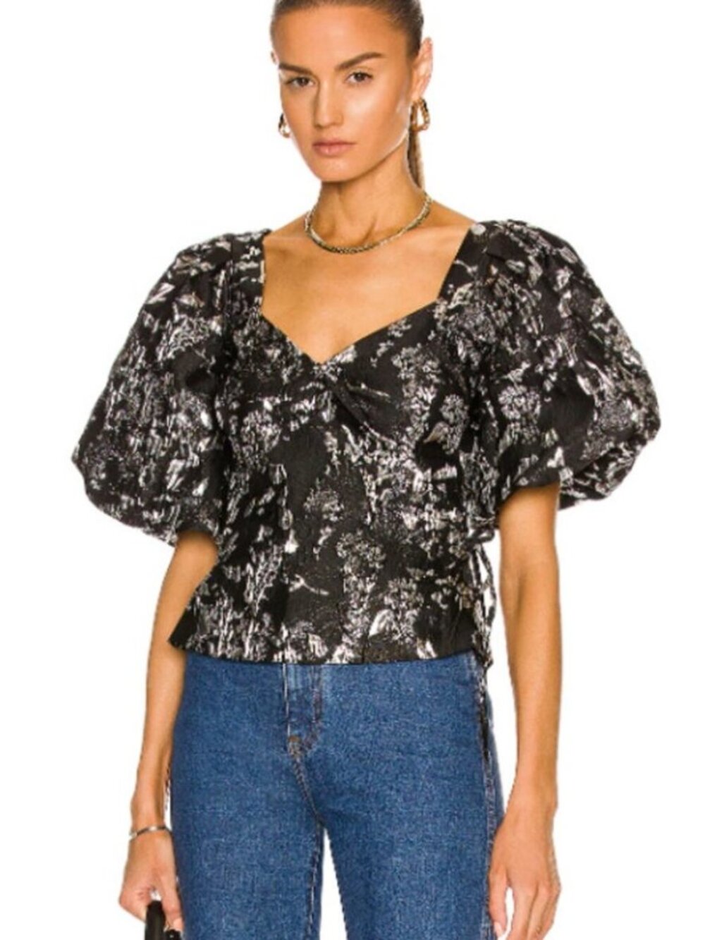 Jonathan Simkhai Taylor Wrap Top Black Metallic Jacquard 6
